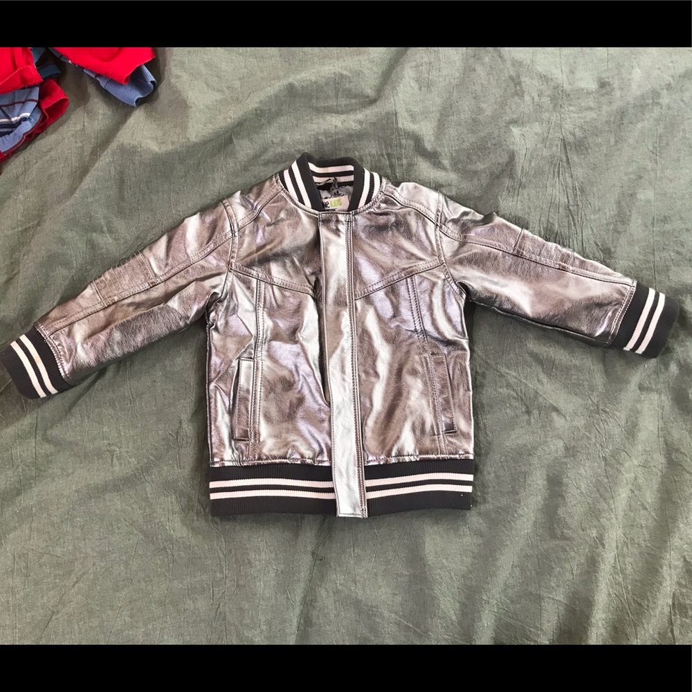 2T Metallic Faux Leather Bomber Jacket Toddler Girls Coat